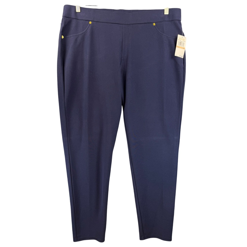 Michael Michael Kors Navy Basics Pull On Pants Plus Size 2X Gold Hardware NWT